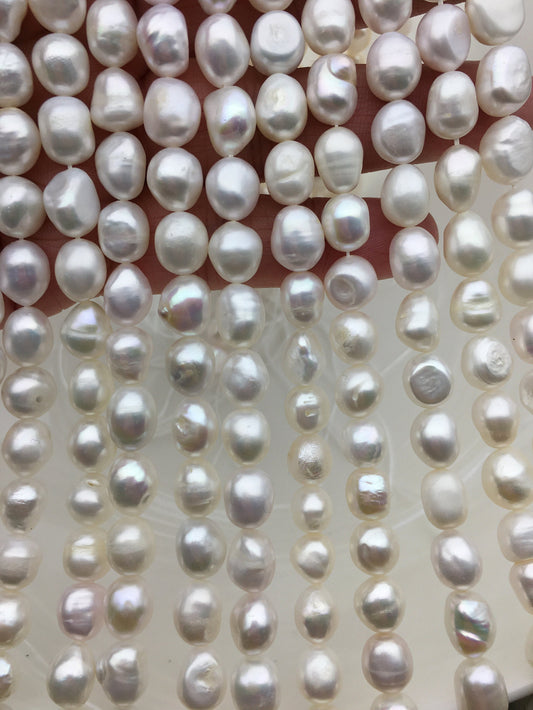AA 8.4-9.3x10-11mm white nugget pearls, CUSTOM drill large hole,full strand,LM9-2A-2