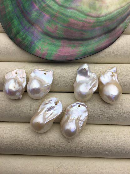 White Baroque Freshwater Pearl Pairs, 13–17mm, AAA-, 1.0mm Side Hole, 2 Pairs