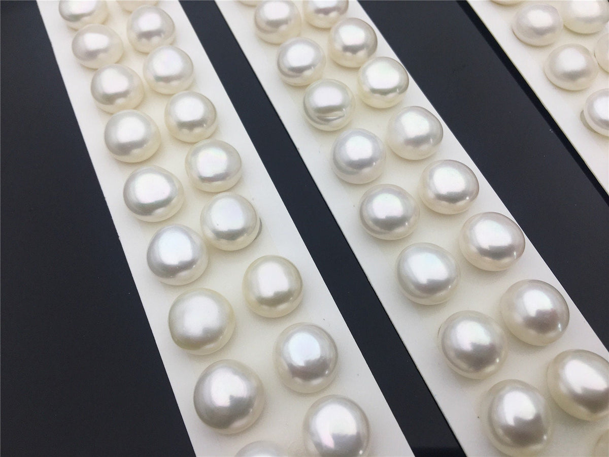 Rare!AAA 11.5-12mm White baroque button freshwater pearls, near round button pearl pairs, pearl earring, pearl stud, BTN11-2A-5