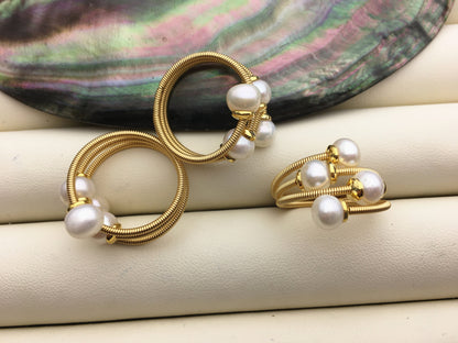 Gold Open white pearl ring, inexpensive engagement rings, fashion rings, fake diamond rings real pearls, inexpensive ring, R1-088-4