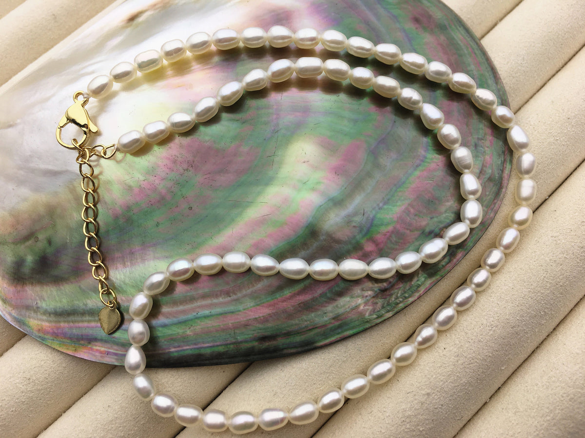 15+2'' AAA 2.8-3.1mm tiny rice freshwater Pearl necklace, genuine freshwater Pearl necklace, Natural Pearl Necklace, NPN1-042