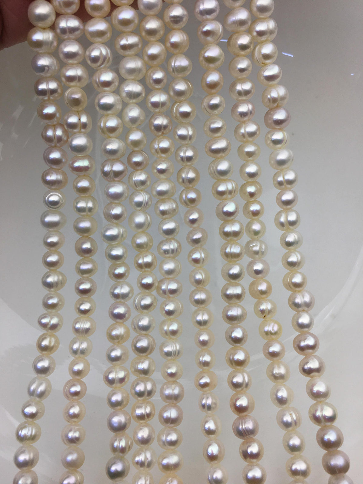 AA 5.7-6.5mm white Ring potato freshwater pearl, near round white pearl bead strand supply from China, wholesale in bulk, CR6-2A-2