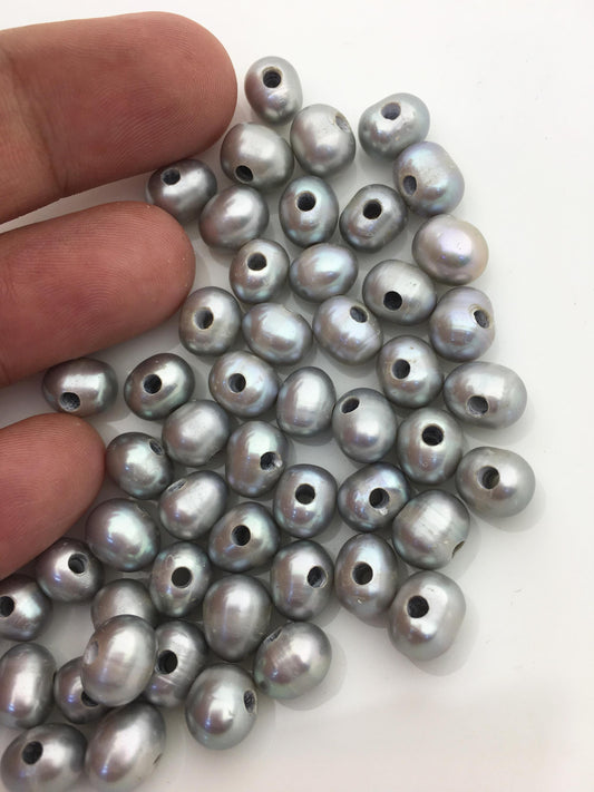 30pcs AA+ 7.3-8.3mm 2.2mm large hole gray potato pearls, cultured potato pearl, loose freshwater pearl, white pearl strand, 30pcs, CR8-T2