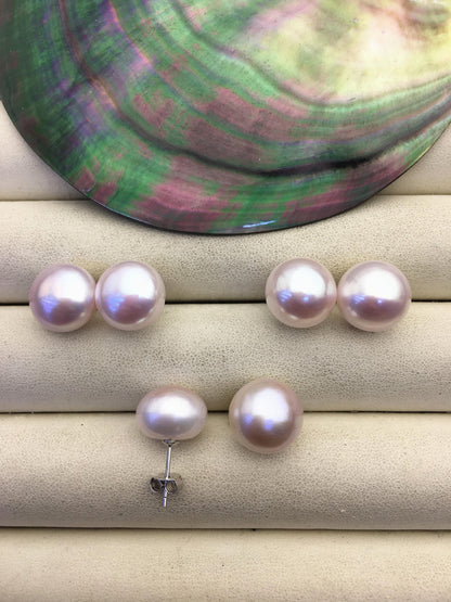 AAA 12-13mm light purple button round Pearl Stud Earrings, freshwater pearl earrings, classic pearl studs, SE1-069-27