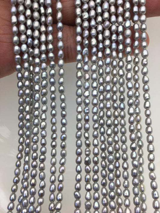 AAA 3-3.5mm gray rice pearls, full strand, oval loose pearl beads, diy pearl, genuine pearl, Cultured pearl, diy pearl beads, LR3-3A-21