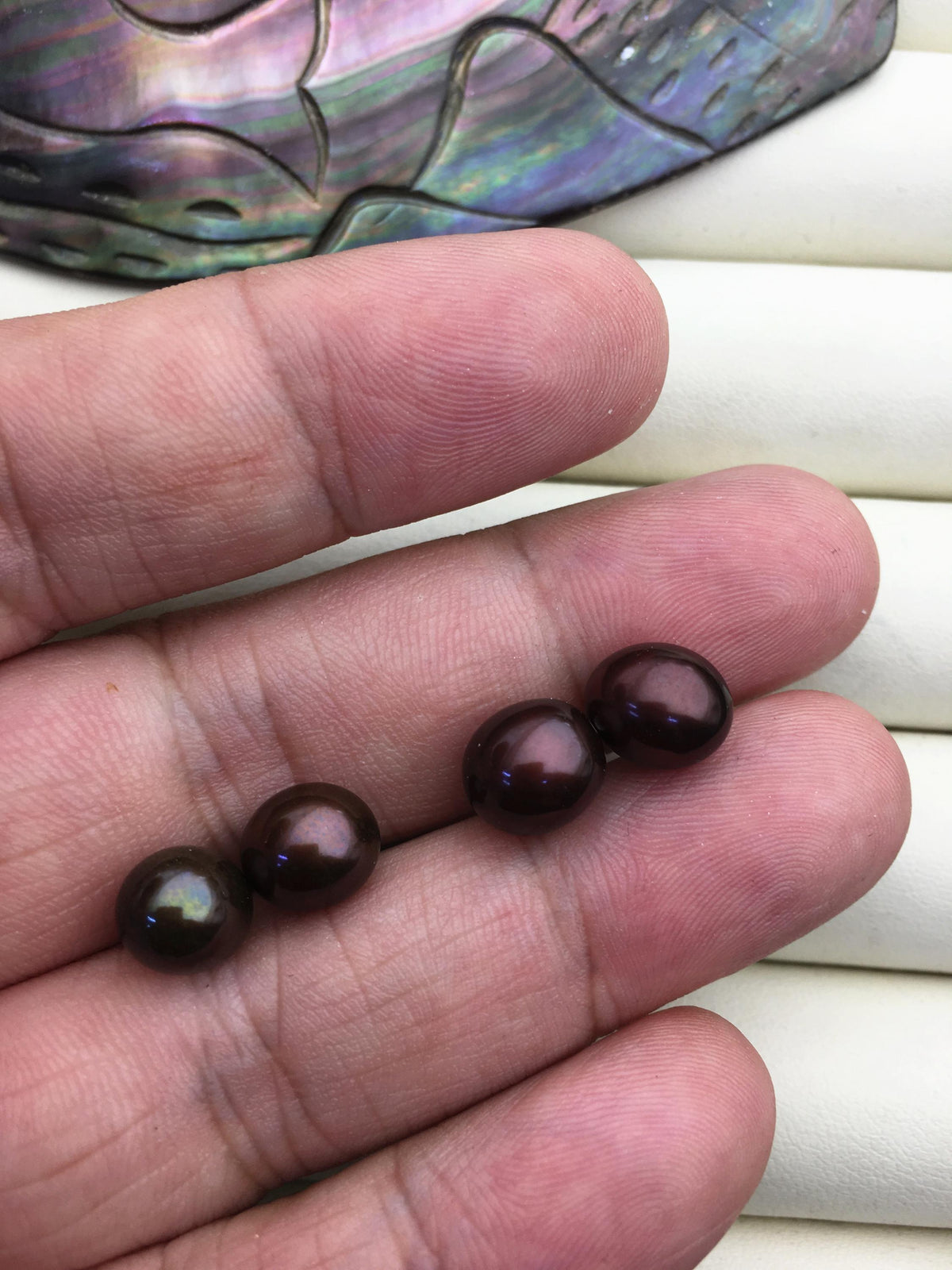 2 pairs AAA 8-9mm brown rice freshwater pearls pairs, top half hole ,for dangle pearl earrings,LR8-T11