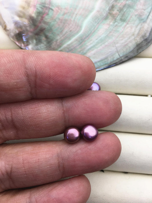 AAA 7-8mm Purple Rainbow Pearl Stud Earrings, pearl earrings,S925 Sterling Silver,Wedding,classic pearl studs,SE1-065