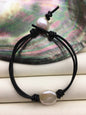 Single White Big Coin Pearl fashion jewelry, pearl Leather Pearls Bracelet - plait leather bracelet - Genuine freshwater pearl - Le7-194