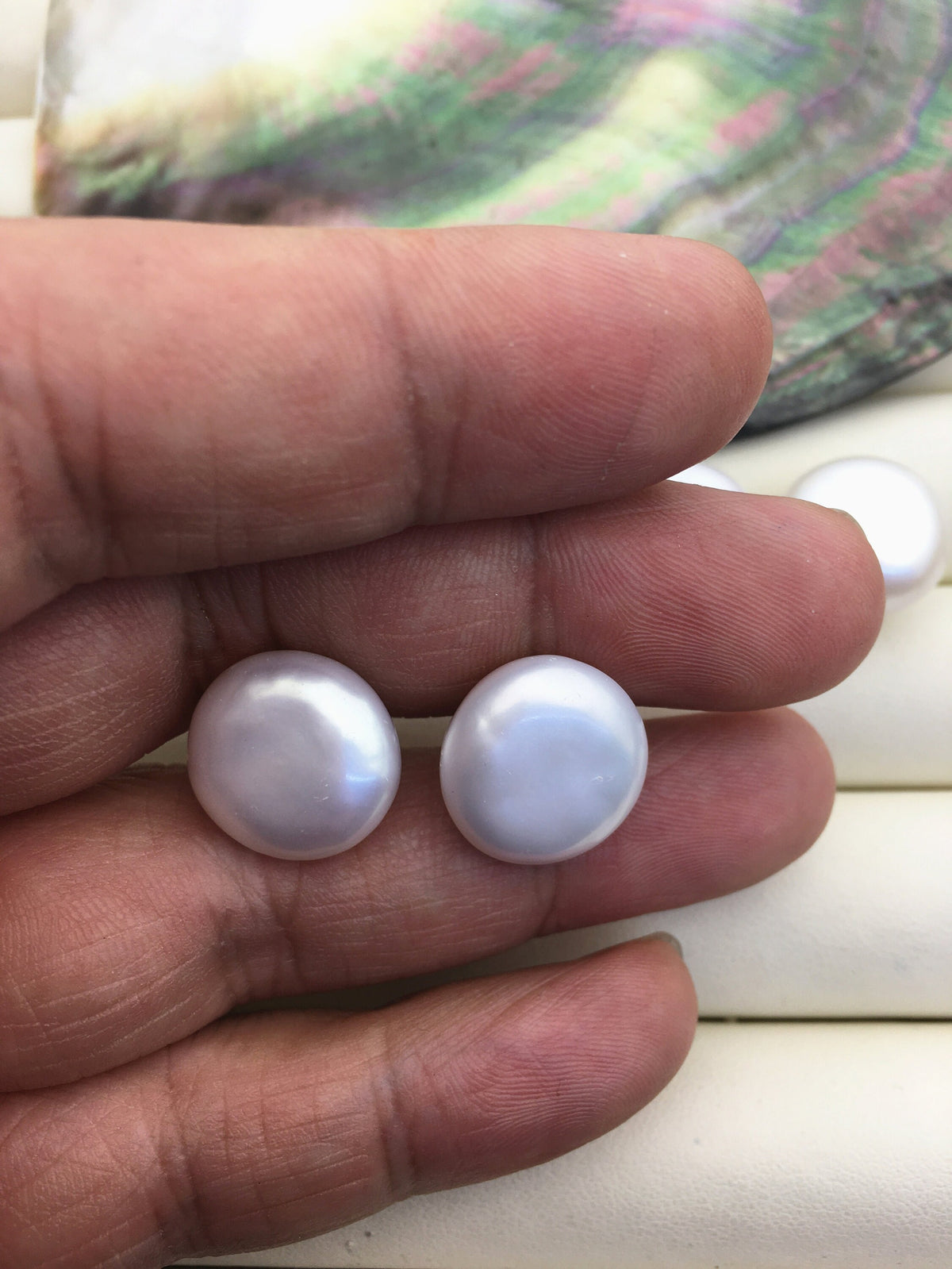 1 pair AAA 15-16mm huge Coin Fresh Water pearl stud earrings,S925 Sterling Silver,SE3-186-1