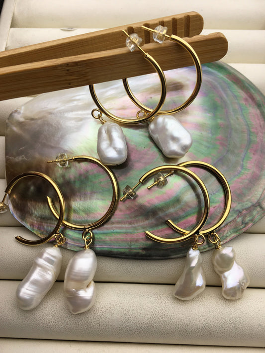 AA+ white baroque Freshwater pearl dangle earrings,wedding pearl earrings,SE3-131-26