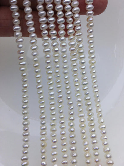 AAA 4.5-5mm tiny white button round pearls, full strand, Rondelle pearl Beads, white freshwater pearl, loose strands, SM4-3A-42