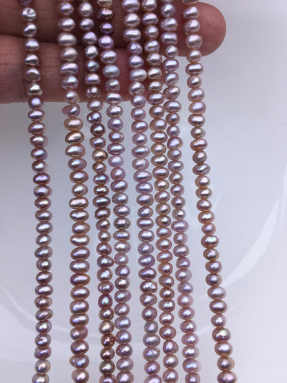 AA+ 4.5-5mm tiny purple button round freshwater pearls,Rondelle pearl Beads,white loose pearl strands,SM4-2A-2
