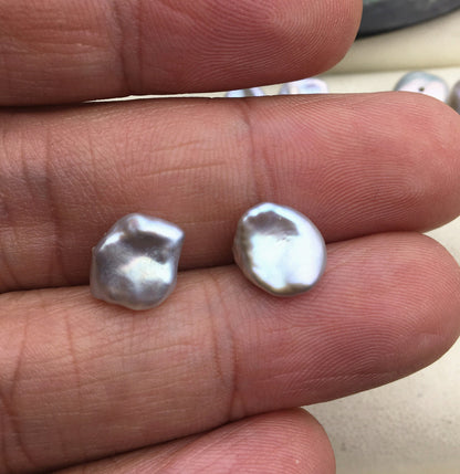 AAA 8-9mm Gray keshi pearls Pair,for make stud earrings,baroque pearl,loose pearl beads,very high luster,ZS-127-62-24