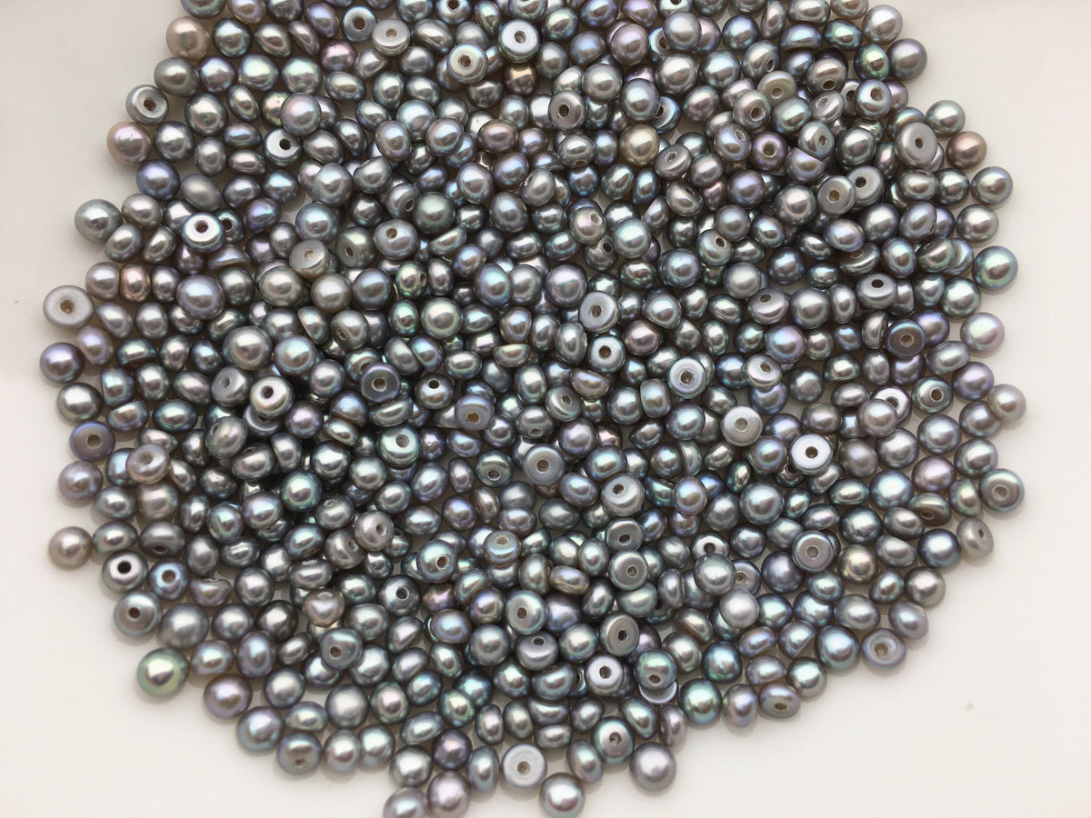 20pcs AAA 3-3.5mm Gray Seed Button freshwater Pearls,half drilled,BTN3-4A-8-1
