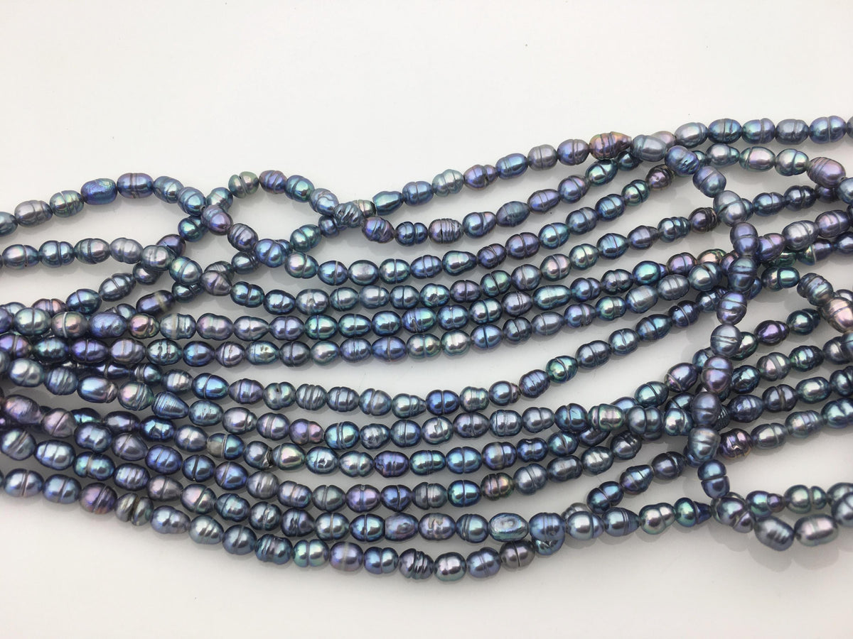 AA 3-3.5mm*4-5mm black blue rice freshwater pearls,LR3-T4