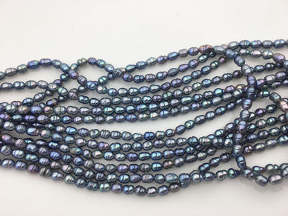 AA 3-3.5mm*4-5mm black blue rice freshwater pearls,LR3-T4