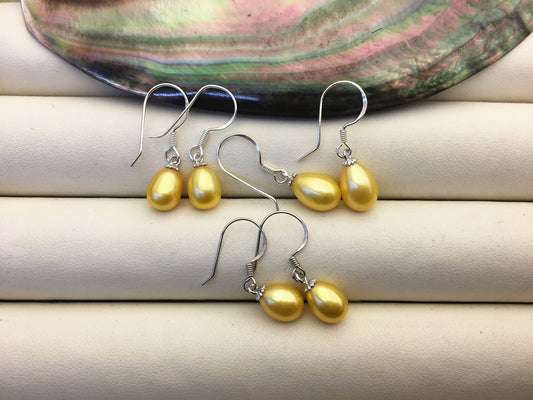 2 pairs AAA 6.5-7mm yellow freshwater pearl dangle earrings,S925 Sterling Silver pearl earrings,SE3-T56