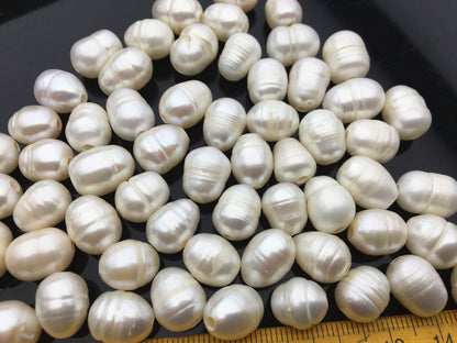 20pcs AA 9.3-10.3x11-14mm white rice freshwater pearls, 2.2mm big hole, Christmas, for leather, LR10-2A-5
