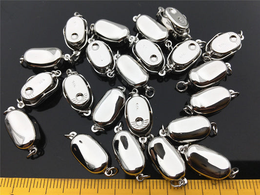 925 Sterling Silver or Alloy plated white gold Bean Shaped Clasp, Easy Push Clasp for pearl bracelet necklace, DIY clasp, ASL-CL-008