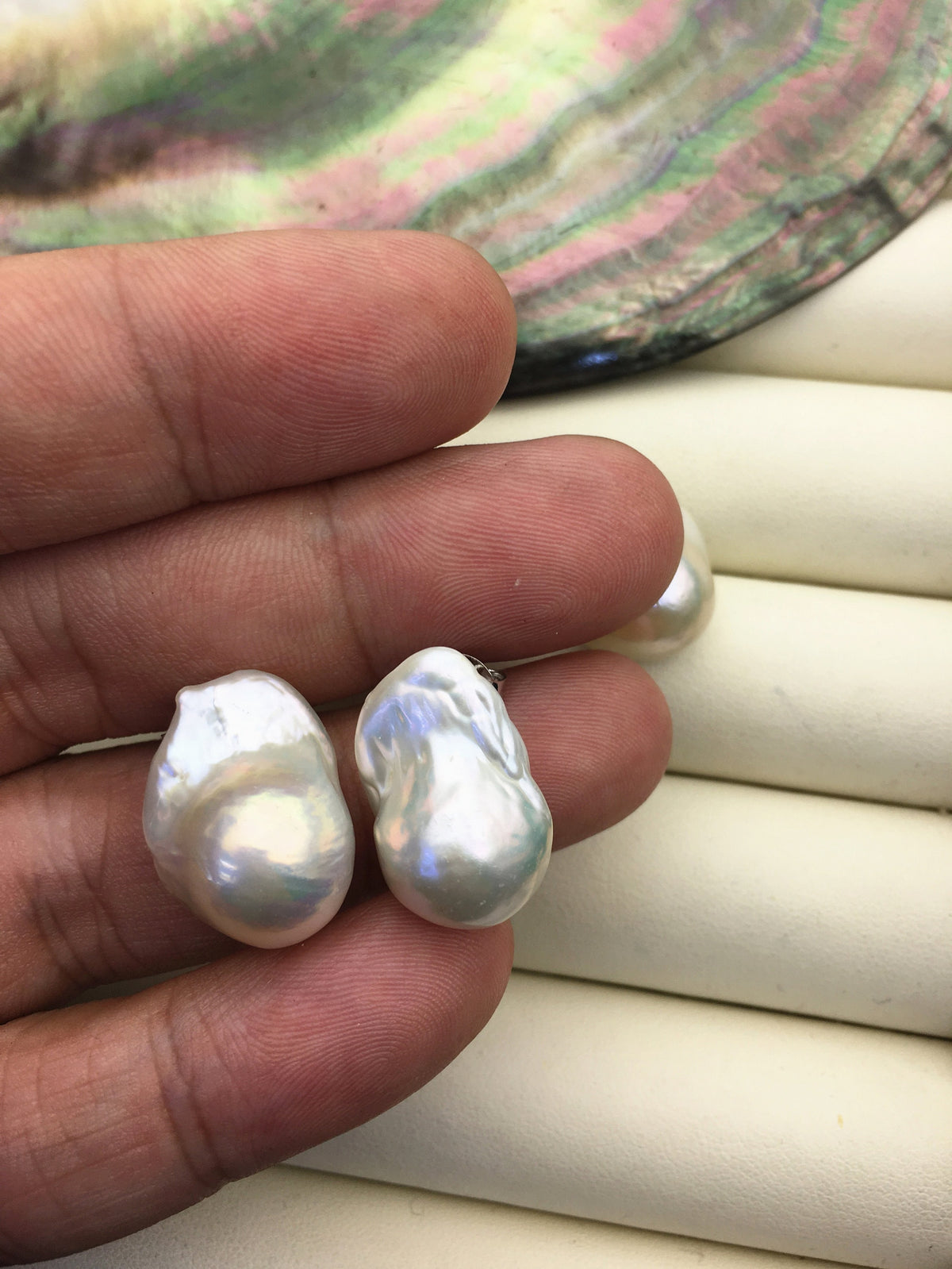 1 pair AAA 12-16mm flame ball pearl stud earrings,sterling silver,earring with white baroque Natural Pearl,SE3-031-4