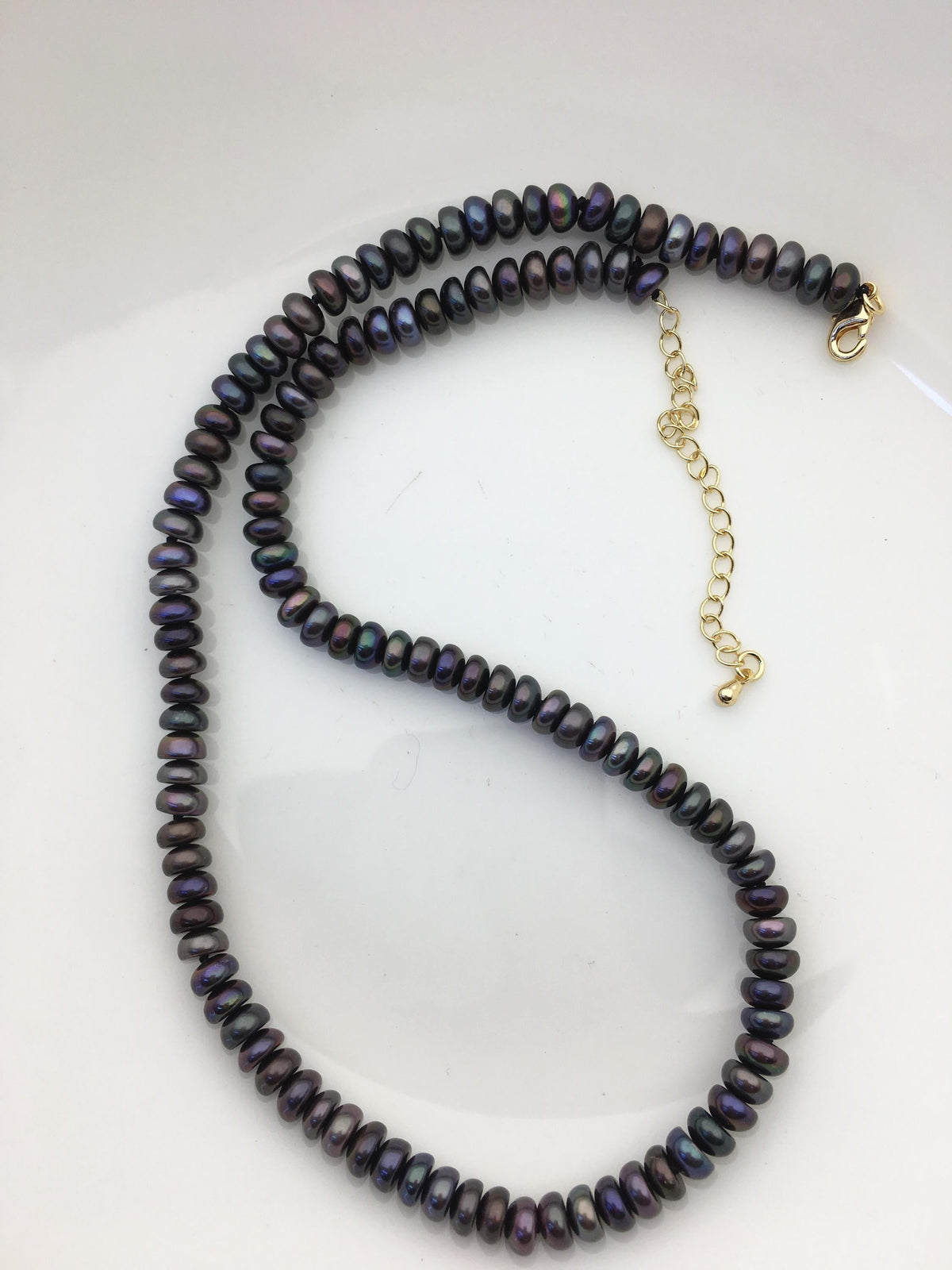 AAA 6–7mm Black Button Round Freshwater Pearl Necklace, 17 + 2 Inches | NPN1-T8
