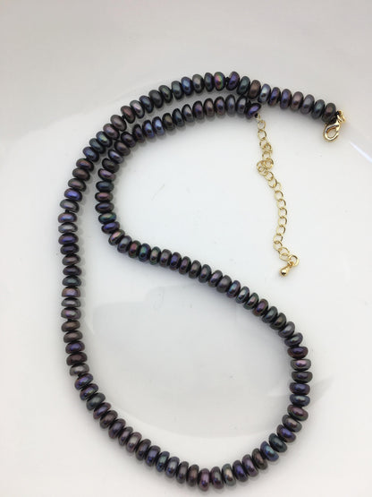 AAA 6–7mm Black Button Round Freshwater Pearl Necklace, 17 + 2 Inches | NPN1-T8