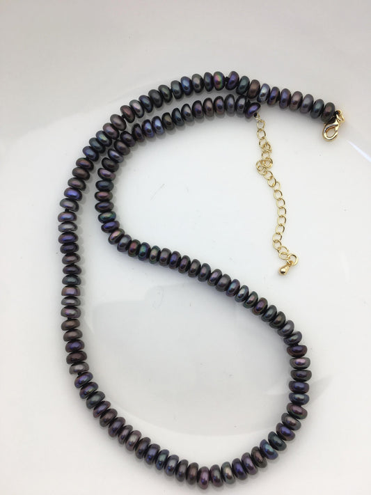 AAA 6–7mm Black Button Round Freshwater Pearl Necklace, 17 + 2 Inches | NPN1-T8