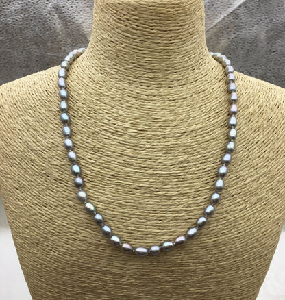 16.5+2'' AAA 5-5.5mm gray tiny rice freshwater Pearl necklace, genuine freshwater Pearl necklace, Natural Pearl Necklace, NPN1-001