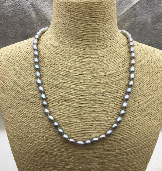 16.5+2'' AAA 5-5.5mm gray tiny rice freshwater Pearl necklace, genuine freshwater Pearl necklace, Natural Pearl Necklace, NPN1-001