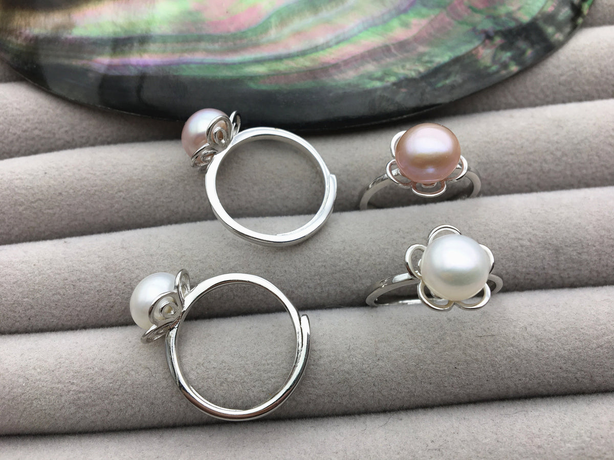 AAA White/Purple Freshwater pearl ring, S925 sterling silver ring, cz diamond wedding rings, bridal ring, anniversary rings, R1-038