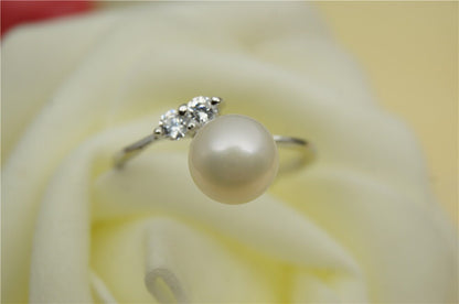 Genuine Pearl ring, cz engagement rings, anniversary ring, cheap wedding rings for women, eternity ring, sterling silver 925 open ring, R1-014