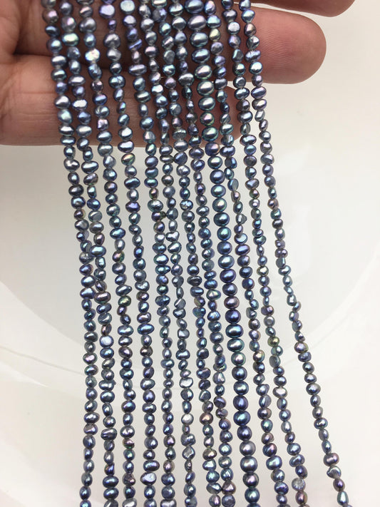 AAA 2-3mm black blue nugget seed pearls, irregular nugget freshwater pearl strand, cheap price, pearl factory china, LM2-3A-4