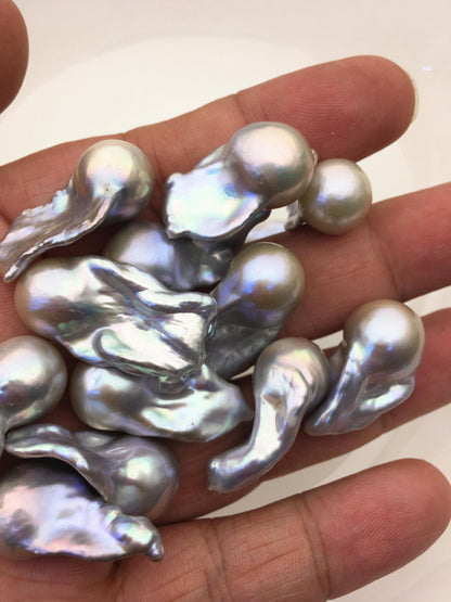 10pcs AAA/AA+ 13-17mm gray baroque Flame ball Pearl - 0.9mm top half hole,FL15-T4-8