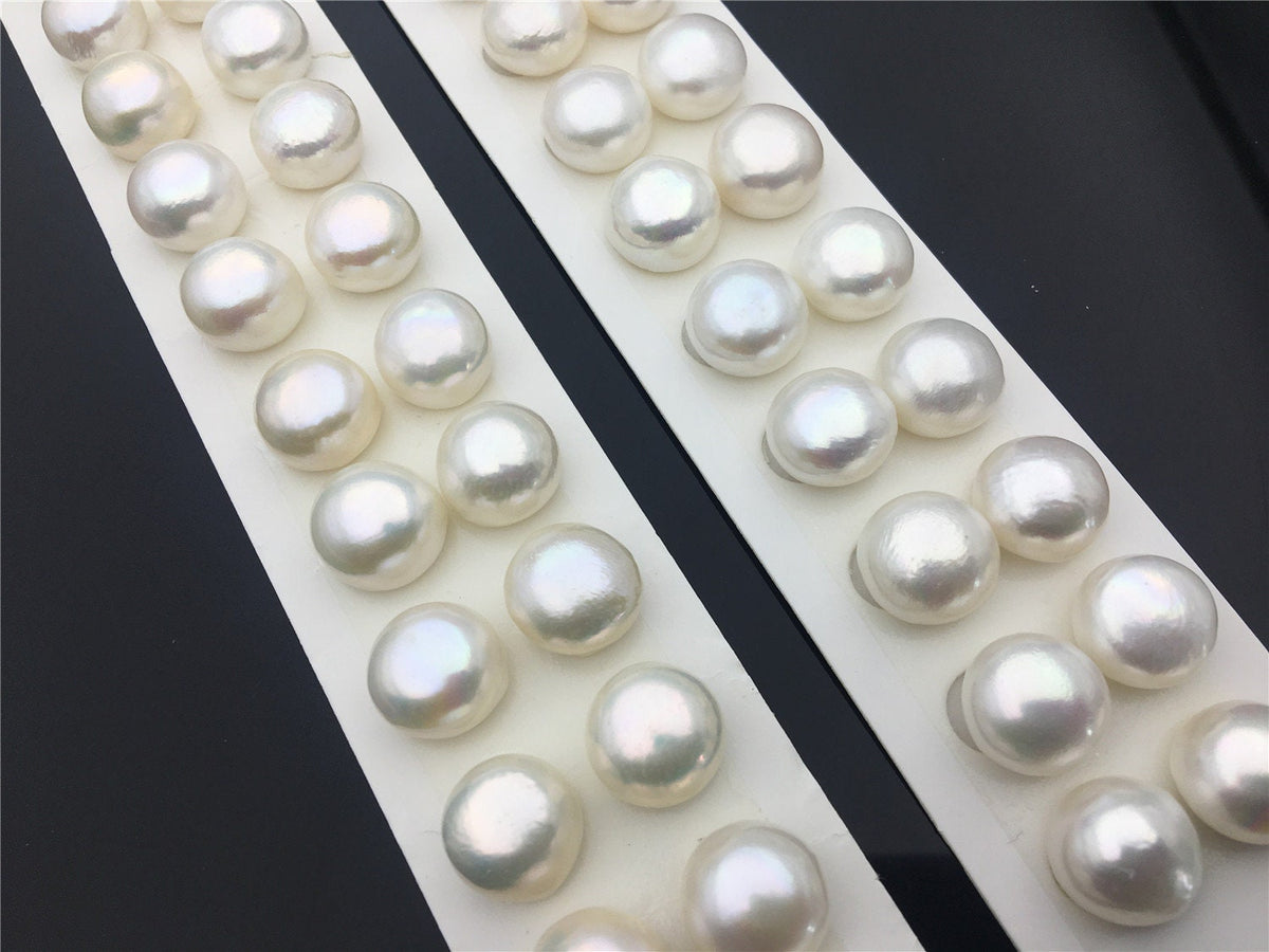 Rare!AAA 12.5-13mm High Luster Thick Skin button freshwater pearls, round button pearl pairs, pearl earring, pearl stud, BTN12-3A-3