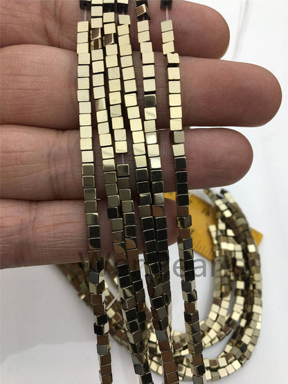 Hematite,3x3mm Brown cube square Beads,AAA, SELECT SIZE,15.5 inches,G50-CU33-001