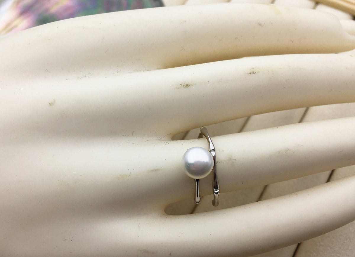AAA single white button round Pearl Sterling silver ring, wedding rings for women, sterling silver 925 open ring jewellery, R1-060