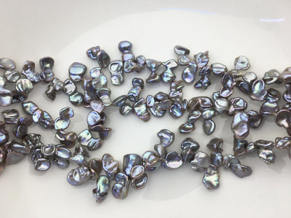 AAA 7-9mm gray Keshi Freshwater Pearls,two-eight top drill hole,ZS-129-12