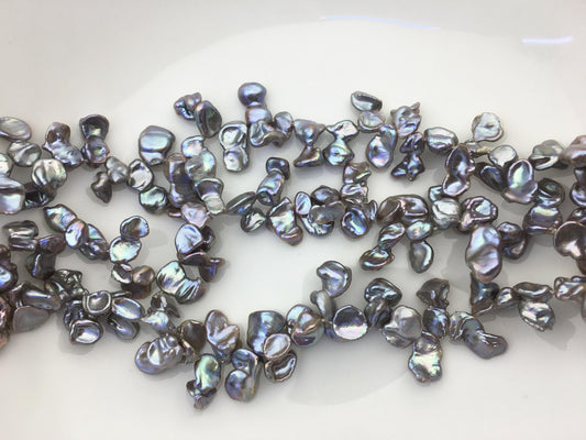 AAA 7-9mm gray Keshi Freshwater Pearls,two-eight top drill hole,ZS-129-12