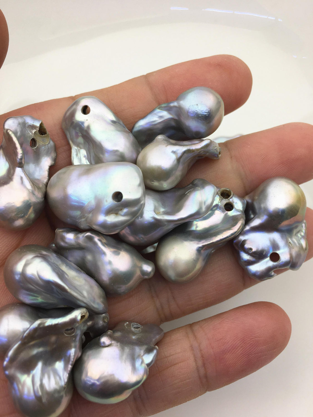 26pcs AA 14-18mm gray rainbow flame ball pearl,2.2mm large hole,FL15-T4-75