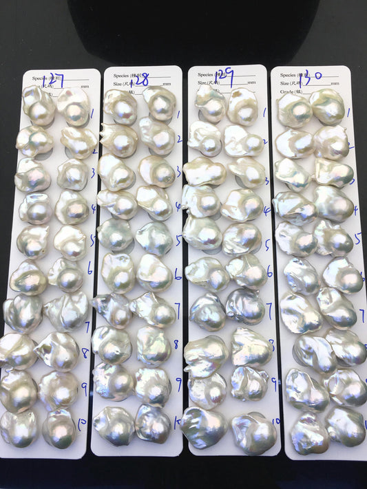 1 pair AAA 17-20x20-25mm White Flameball Pearl Pairs, no hole, Baroque Cultured Freshwater Pearl, flameball pearls, FL15-3A-8-59