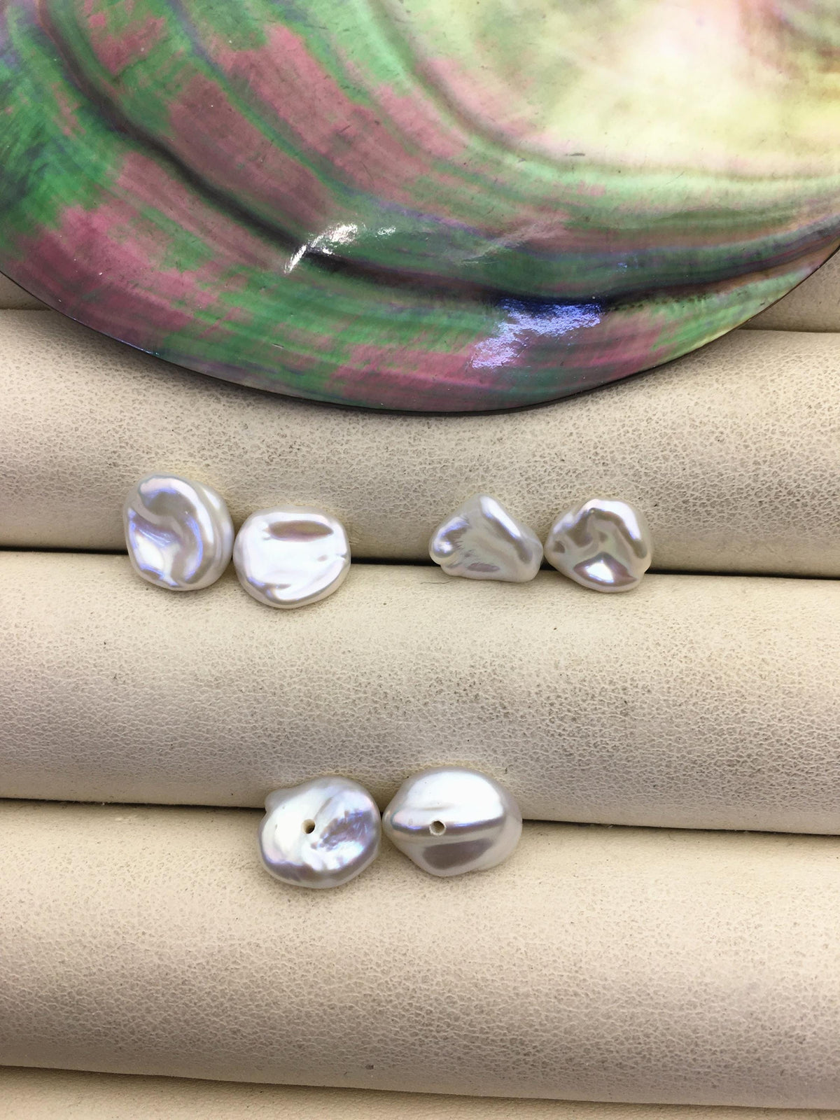 2 pairs AAA 8-9mm White keshi pearls Pair, for make stud earrings, baroque pearl, loose pearl beads, bottom half hole, ZS-127-34