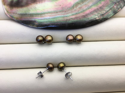 1 pair AAA 6-7mm Brown Stud Earrings,Sterling Silver,Wedding,classic pearl studs,SE1-T22