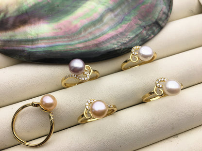 5pcs Gold Open white/pink/purple pearl ring, inexpensive engagement rings, fashion rings, fake diamond rings real pearls, R1-088-1