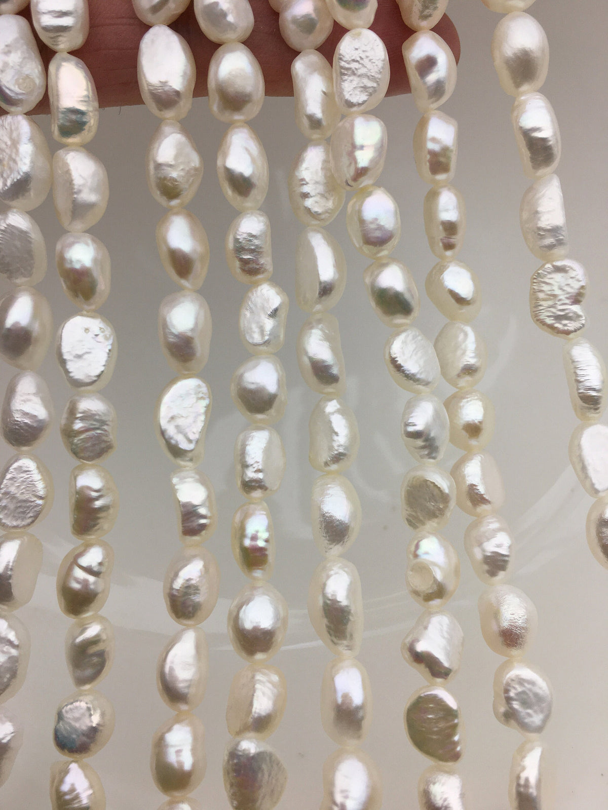 High Luster!AA+ 7.4-8.5mm white long nugget shape freshwater pearls, white cultured freshwater baroque pearl bead string, LM8-2A-4