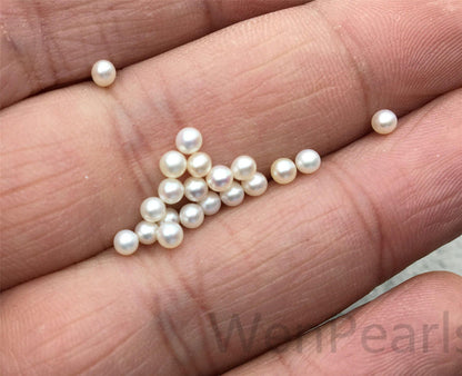 10pcs AAA 2.8-3.0mm white near round seed freshwater pearls, half hole, through hole, Half Drilled Pair For Earrings or Rings, RP2-3A-2-2