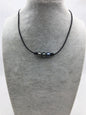Three 10mm black pearl Leather Pearls choker Necklalce - near round pearl - Genuine freshwater pearl - Brown Tan Real leather - Le5-039
