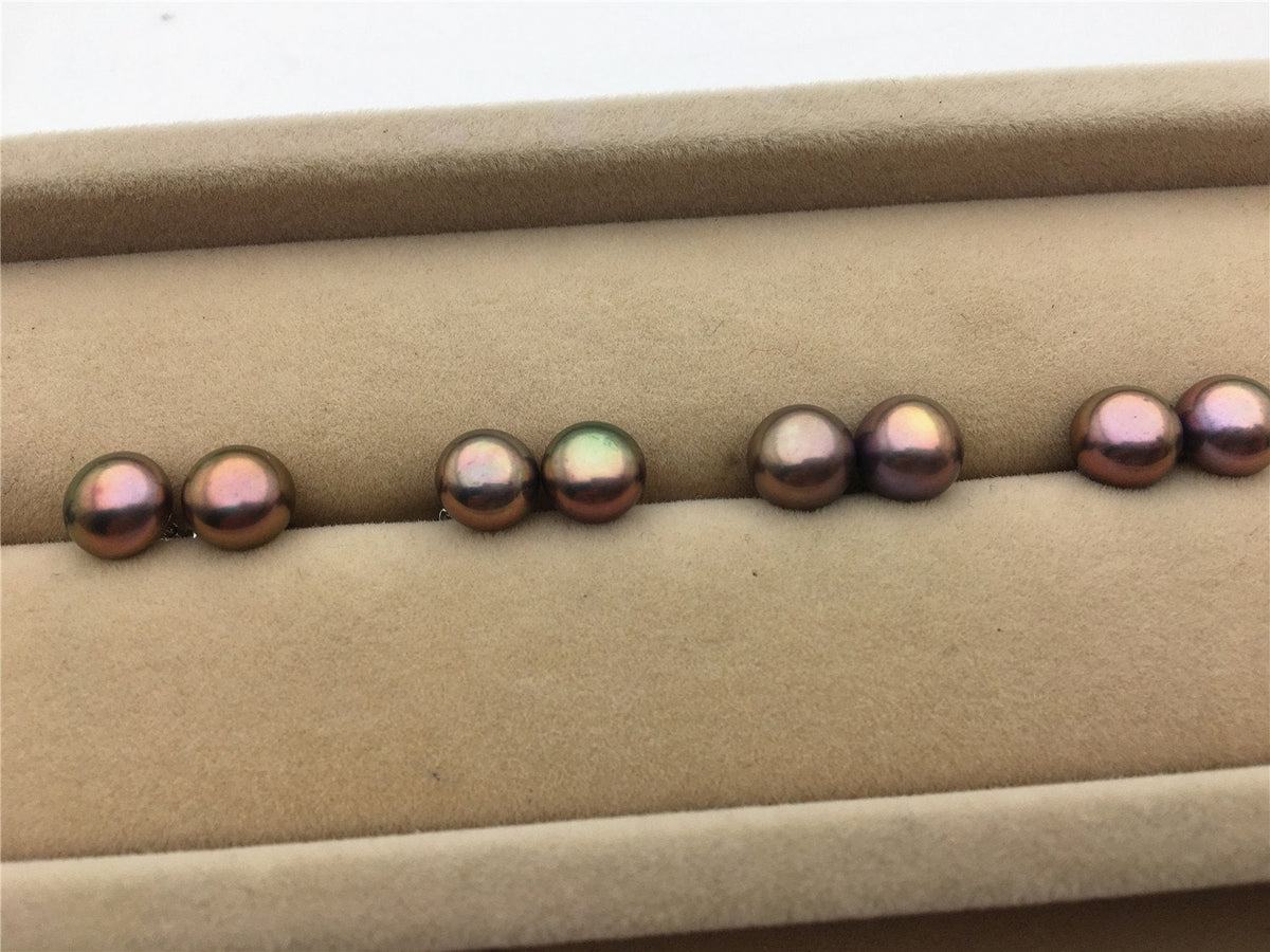 AAA+ 7.5-8.5mm Black Rainbow Pearl Stud Earrings, pearl earrings, S925 Sterling Silver, classic pearl studs, SE1-067