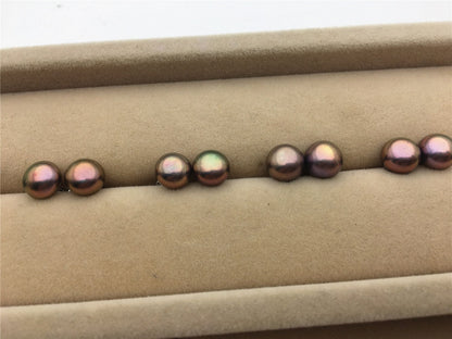 AAA+ 7.5-8.5mm Black Rainbow Pearl Stud Earrings, pearl earrings, S925 Sterling Silver, classic pearl studs, SE1-067