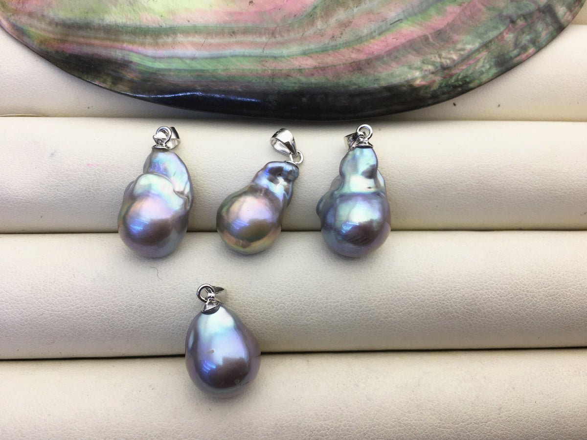 1pc AAA 12-15mm Gray Rainbow Middle Size Baroque pearl pendant,NC1-T34