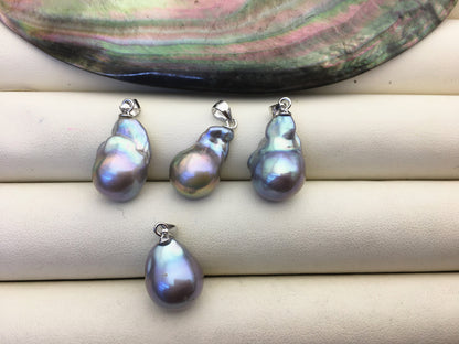 1pc AAA 12-15mm Gray Rainbow Middle Size Baroque pearl pendant,NC1-T34